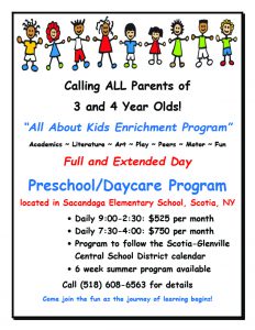 Preschool program at Sacandaga Elementary School - Scotia ...