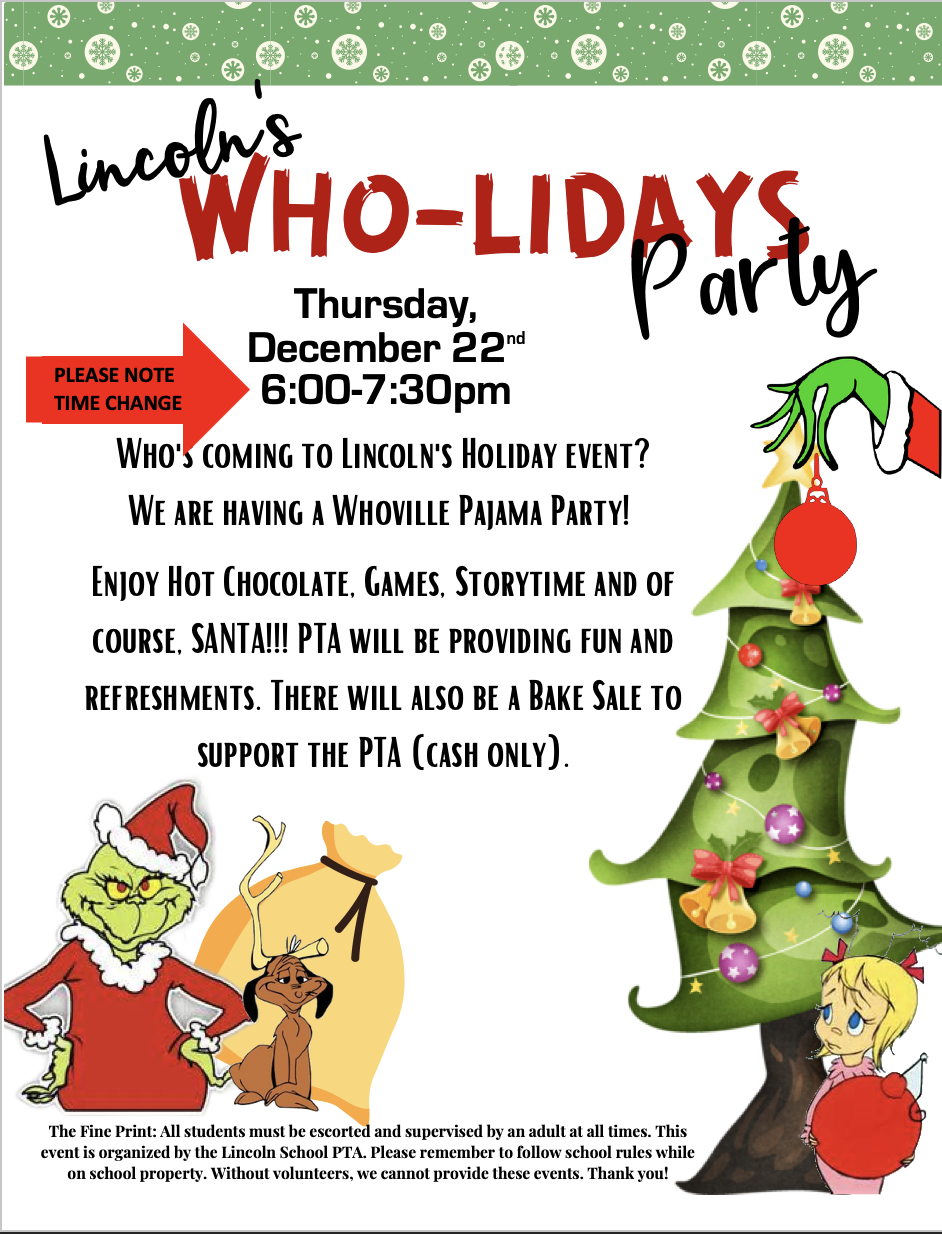 Lincoln's Wholidays Party Thursday, Dec. 22 ScotiaGlenville Central