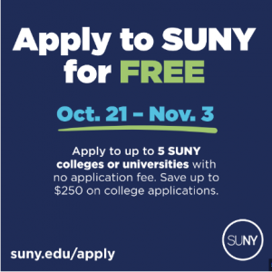 Apply to SUNY for free October 21 to November 3