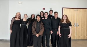 Nine student musicians dressed in black 