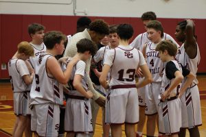 basketball team in a huddle